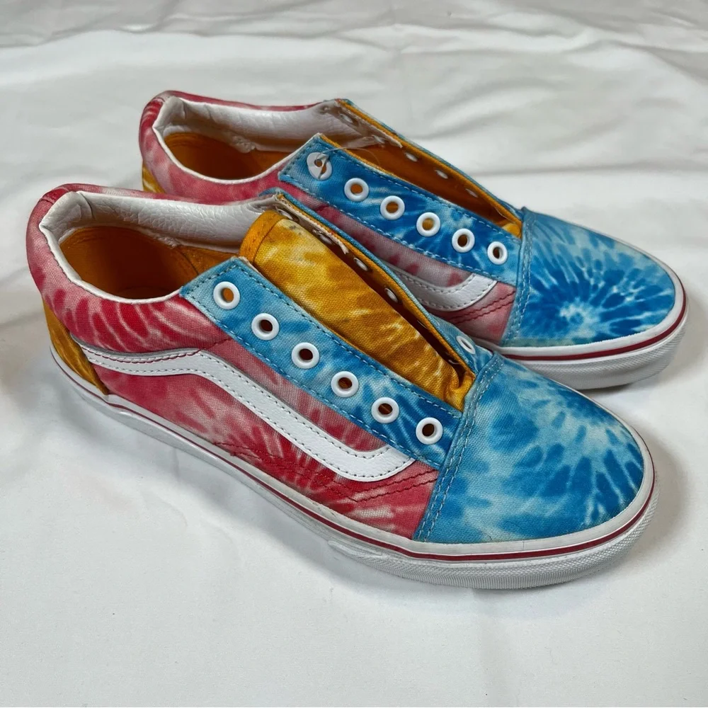 Vans Old School Unisex Juniors Tie Dye Block Multicolor Shoes Sz 4 Missing Lace‎